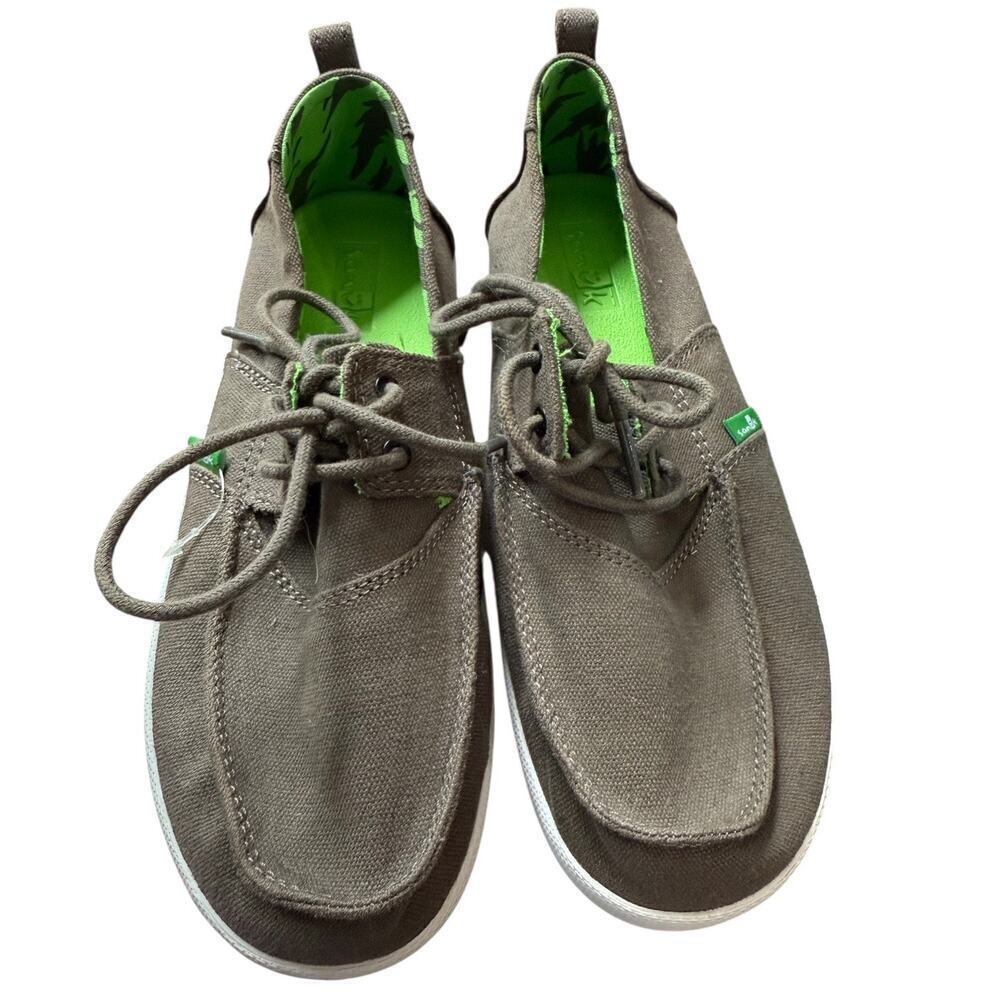 NEW- Sanuk Gray Canvas Lace-Up Loafers Women’s Size 5 US (EU 35 / UK 4)